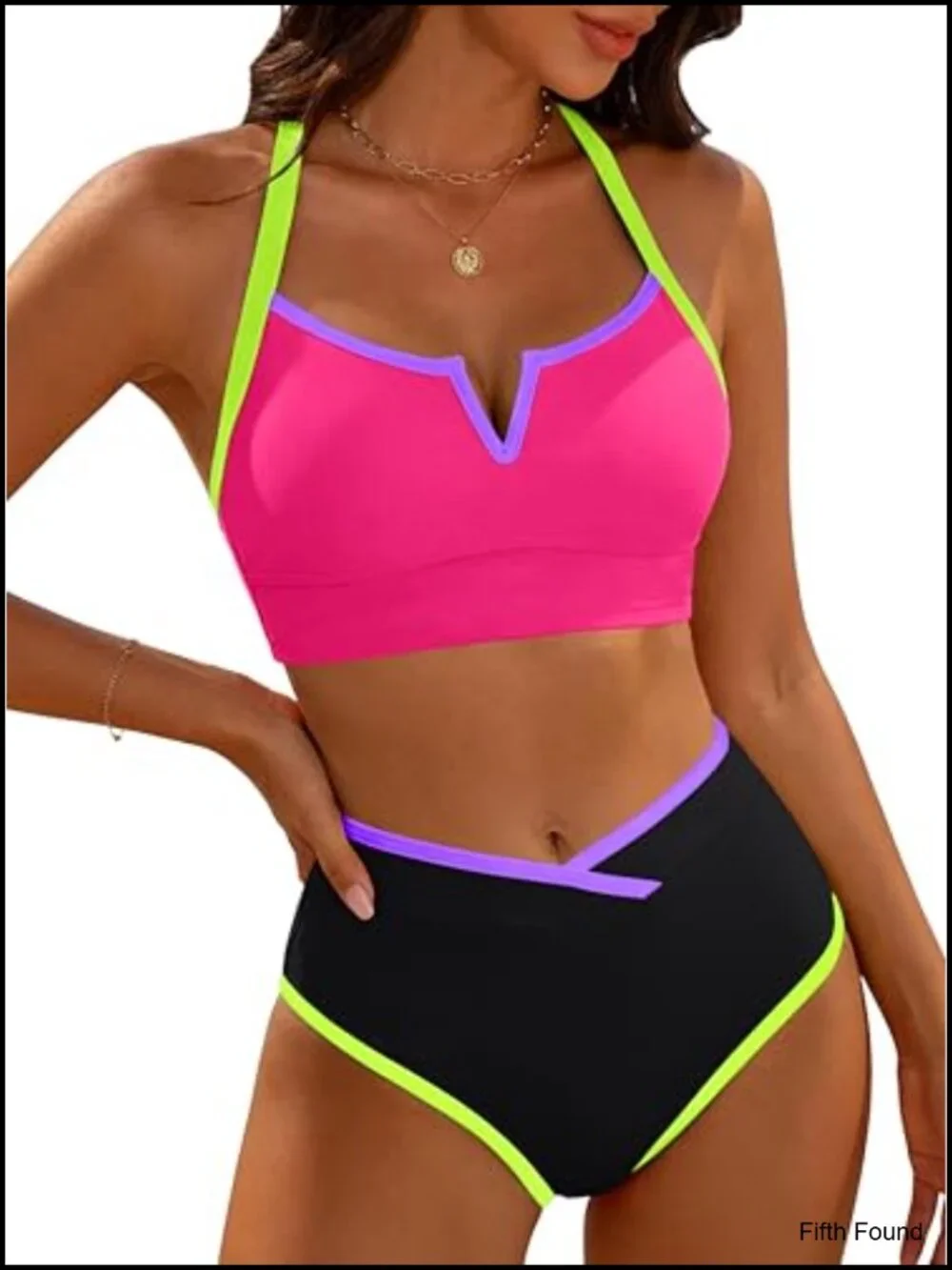High Waisted Bikini Set Tummy Control Sporty Racerback V-Wire Notch